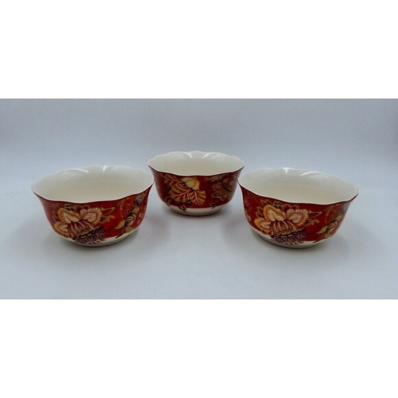 222 Fifth Gabrielle Red Cereal & Soup Bowls 5-3/4 Inches Set of 3 - Picture 3 of 6